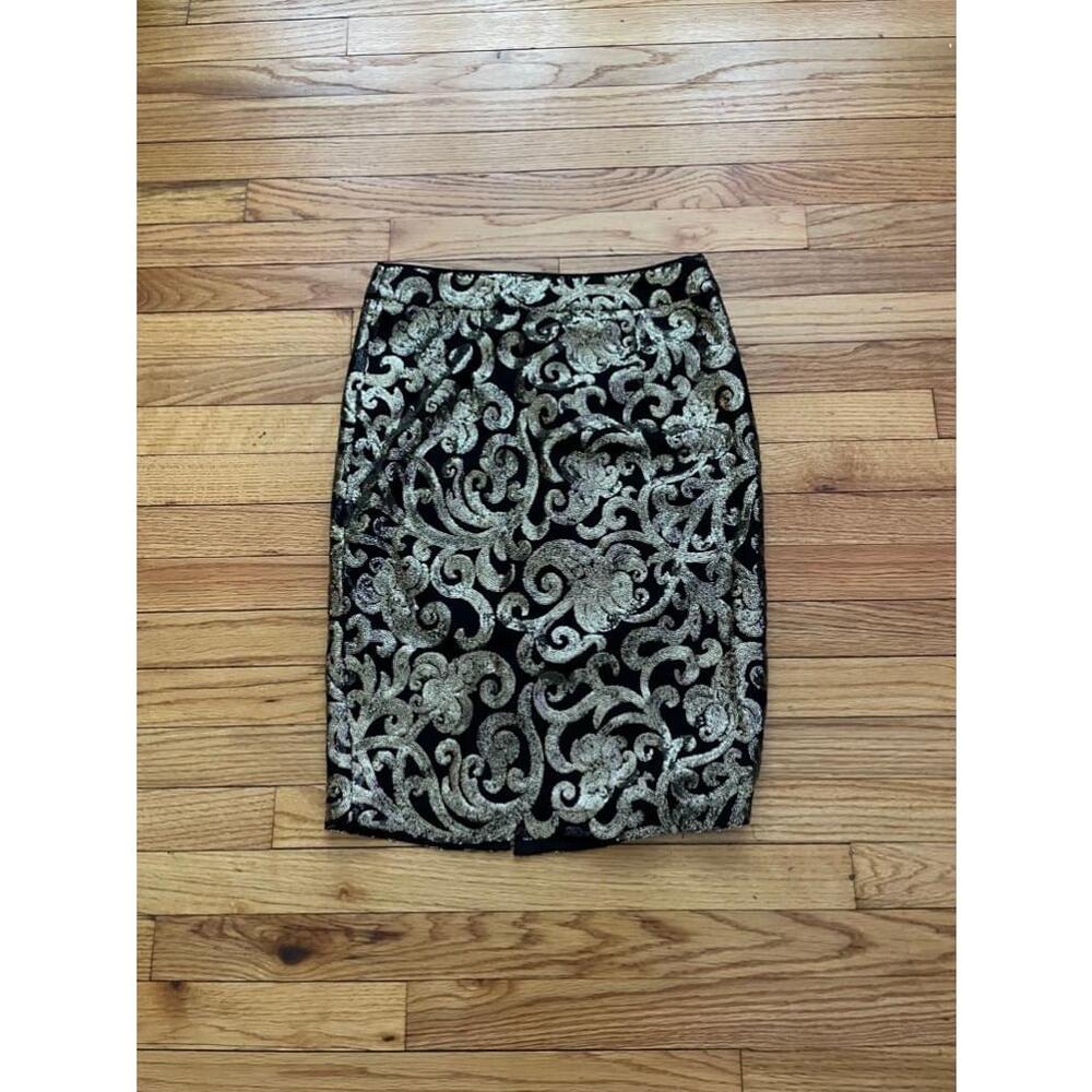 NWOT F21 Sequin Embellish Vintage Y2K Pencil bodice skirt M gold paisley baroque